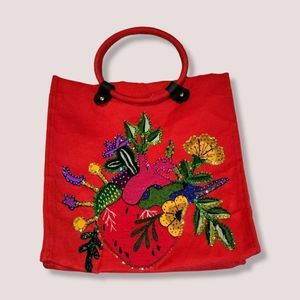 Agave Girl Boutique Womens Felt Embroidered anatomical Heart Strawberry Red Tote